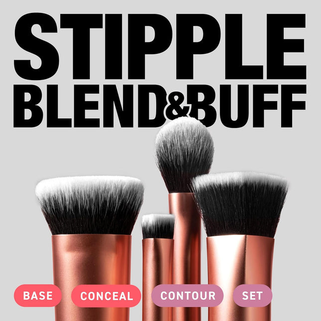 Face Base 4 Piece Makeup Brush Set, Makeup Brushes Set for Foundation, Concealer, Contour & Powder, Cruelty-Free Synthetic Bristles
