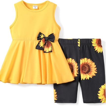 Girls Summer 2 Piece Outfits 4-12Y Butterfly Bow Sleeveless Tunic Tops and Floral Print Shorts Cute Clothes