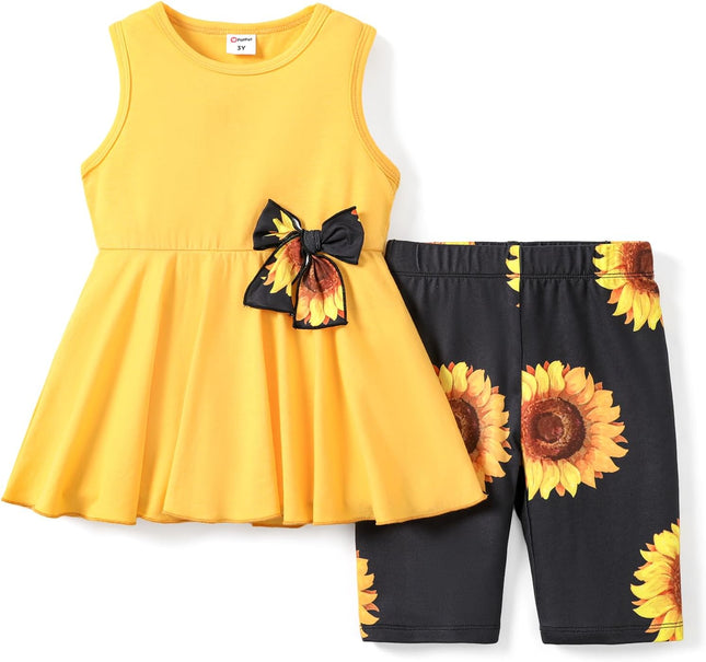 Girls Summer 2 Piece Outfits 4-12Y Butterfly Bow Sleeveless Tunic Tops and Floral Print Shorts Cute Clothes