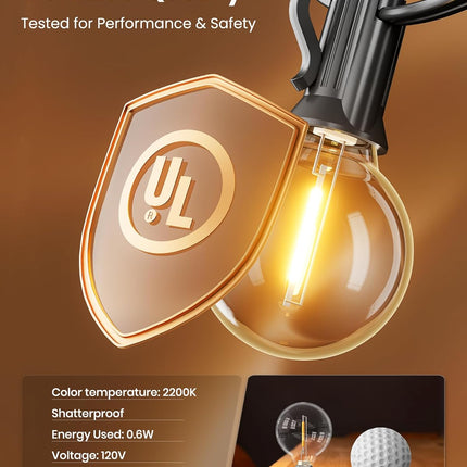 Outdoor String Lights 29 Feet G40 LED Patio Lights, Plug-In, 13 Plastic Edison Bulbs(1 Spare), Waterproof Connectable Hanging Light for Backyard Porch Balcony Party Decor, E12 Base, Black