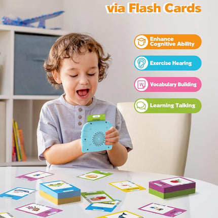 Talking Flash Cards for Toddlers 1 2 3 4 Year Olds, Montessori Language Learning Toys with 224 Words, Pocket Speech Therapy Toys, and Speech Development Educational Playthings for Children