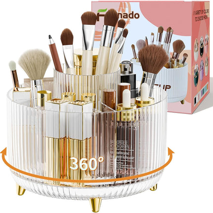 360° Rotate Makeup Brush Holder Organizer, Makeup Organizers Countertop, Makeup Organization and Skincare Storage for Vanity, Desktop, Bathroom (White)