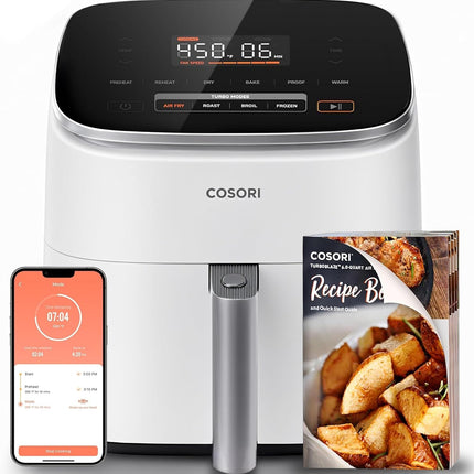 9-In-1 Turboblaze Air Fryer 6 Qt, Smart Control, 90°–450°F, Shake Reminders, Precise Heating for Even Results, Air Fry, Roast, Bake, Broil, Dry, Frozen, Proof, Reheat, Keep Warm, 120V, Cream