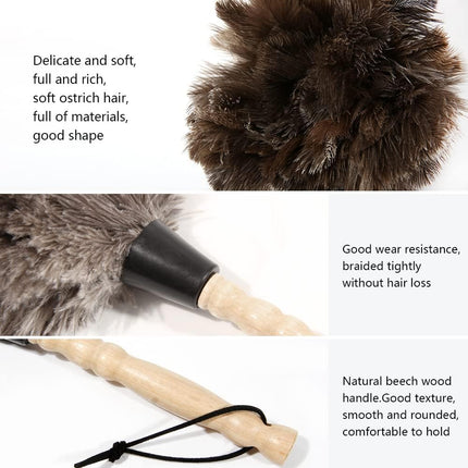 Ostrich Feather Duster 14 Inch Feather Duster Fluffy Natural Genuine Ostrich Feathers with Wooden Handle and Eco-Friendly Reusable Handheld Ostrich Feather Duster for Cleaning Supplies