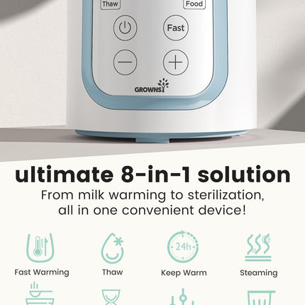 Bottle Warmer, 8-In-1 Fast Baby Milk Warmer with Timer for Breastmilk or Formula, Accurate Temperature Control, Multifunctional Baby Bottle Warmers for All Bottles- Blue