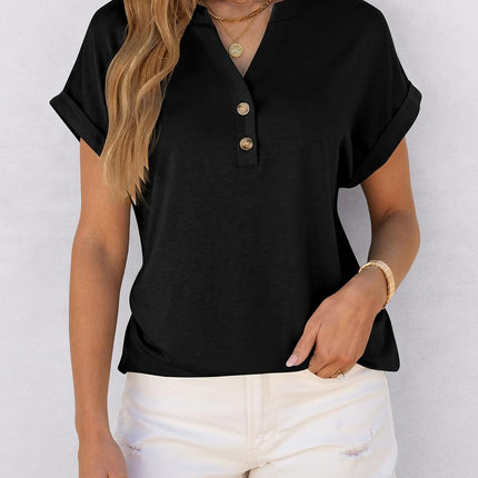Womens Short Sleeve Henley Tops V Neck Dressy Casual Blouses Summer Trendy Tee Shirts 2026 Vacation Fashion Clothes
