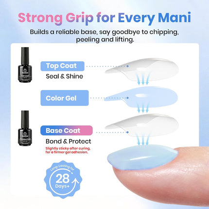 Beetles 2 Pcs 15Ml No Wipe Gel Top Coat and Base Coat Set - Shine Finish and Long Lasting Soak off LED Nail Lamp Gel Base Top Coat Stay Lock Shine Duo Finish Nail Art Design Manicure Gifts for Women