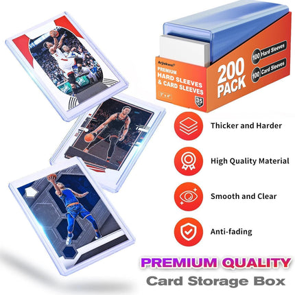 400 Pack Card Sleeves Hard Plastic,  3"X4" Baseball Cards Protectors Plastic, Premium Card Holder for Trading Sports Baseball Football Game Cards (200 Rigid + 200 Clear)