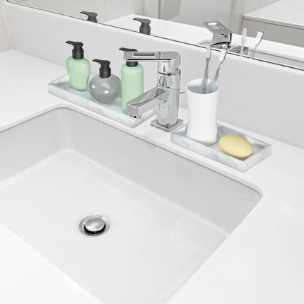 2 Packs Silicone Bathroom Vanity Tray Large 11.8" ＆ Small 7.8" Set - Rectangle Shatterproof Flexible Bathroom Tray for Soap Dispenser, Tissues, Candles, Towel, Plant, Perfume Key