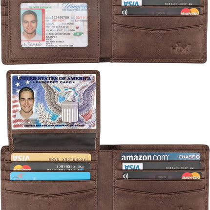 Wallet for Men-Genuine Leather RFID Blocking Bifold Stylish Wallet with 2 ID Window