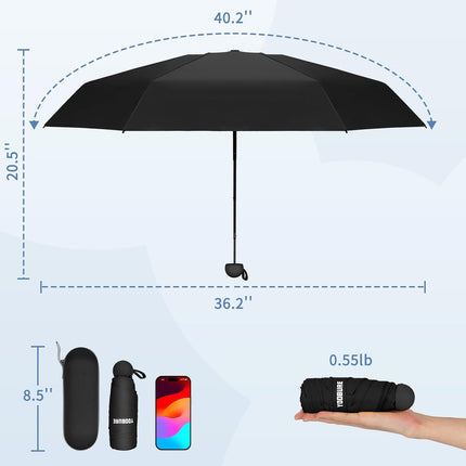 Travel Umbrella Portable Compact Umbrellas, Pocket Mini for Purse, Umbrellas for UV Sun & Rain Small for Backpack, Umbrella with Case Folding for Kids Women
