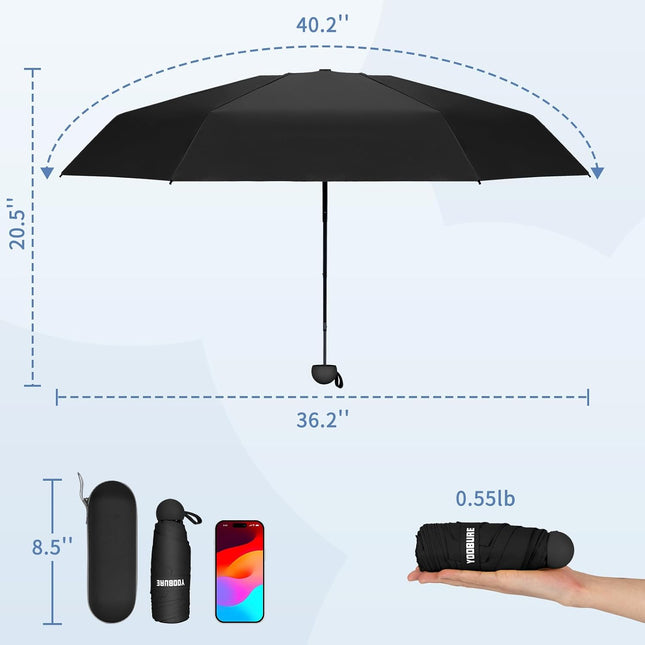 Travel Umbrella Portable Compact Umbrellas, Pocket Mini for Purse, Umbrellas for UV Sun & Rain Small for Backpack, Umbrella with Case Folding for Kids Women