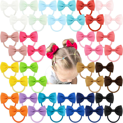 Toddler Hair Accessories - 40Pcs 2.75" Elastics Rubber Ribbon Bands, Bows for Baby Girls, Kids & Children