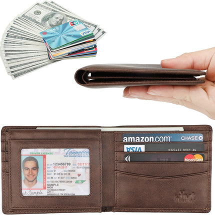 Wallet for Men-Genuine Leather RFID Blocking Bifold Stylish Wallet with 2 ID Window