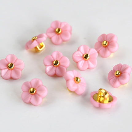 50Pcs 11Mm (0.42 Inch) Flower Buttons for Sewing Pink Color Plastic Button Craft Scrapbooking