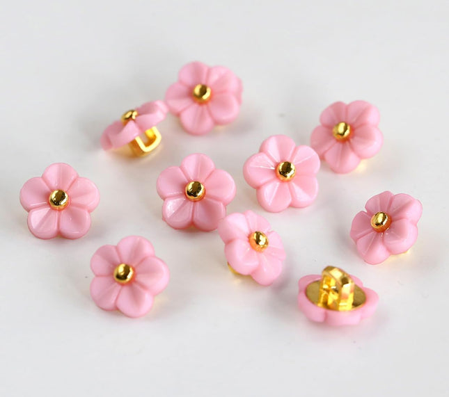 50Pcs 11Mm (0.42 Inch) Flower Buttons for Sewing Pink Color Plastic Button Craft Scrapbooking