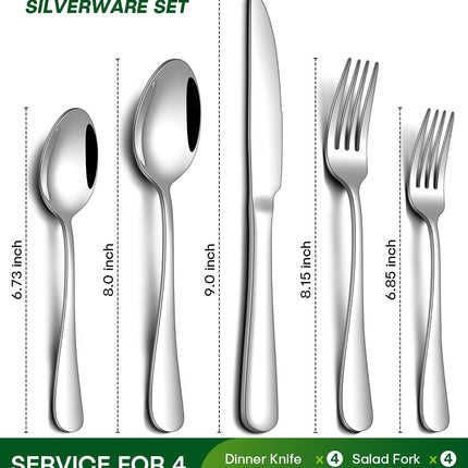20 Piece Silverware Set, Stainless Steel Flatware Set for 4 Food Grade Novelty Flatware Cutlery Utensil Set Include Knife Fork Spoon Mirror Polished Dishwasher Safe