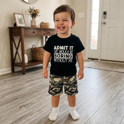 Toddler Kids Baby Boy Summer Clothes Sets 1T 2T 3T 4T 5T Letter Print Short Sleeve Tops Camouflage Shorts Outfits