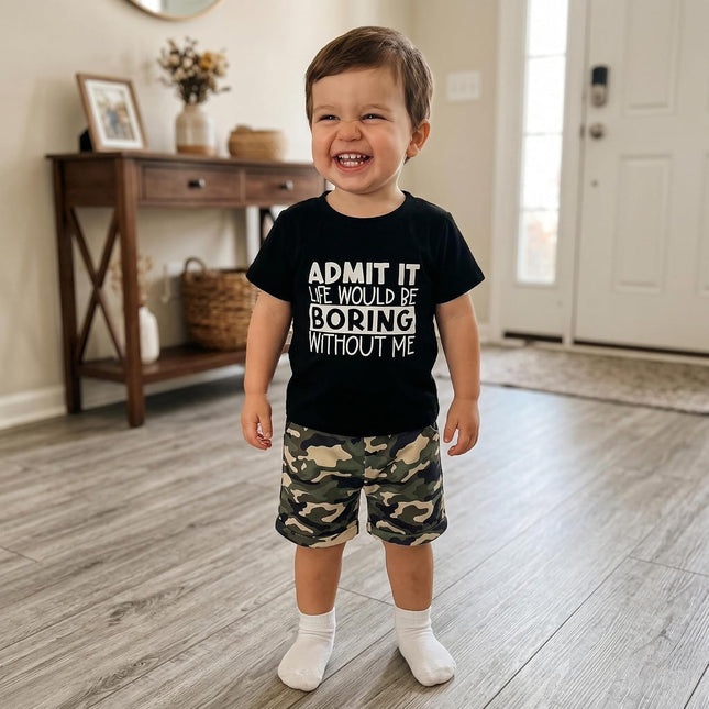 Toddler Kids Baby Boy Summer Clothes Sets 1T 2T 3T 4T 5T Letter Print Short Sleeve Tops Camouflage Shorts Outfits