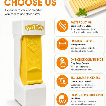 One-Click Butter Cutter & Slicer,Measuring Dispenser & Airtight Keeper
