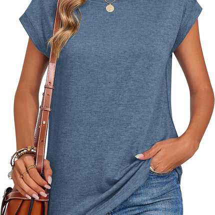 Womens Tops Summer Casual Cap Sleeve Tshirts Shirts Business Dressy Spring Fashion Outfits Trendy Clothes