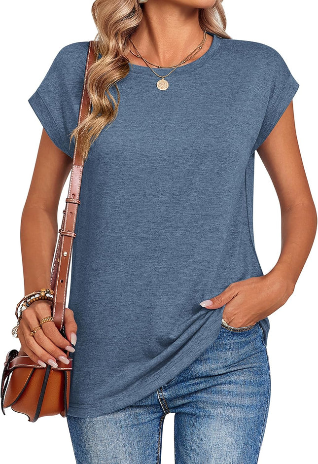 Womens Tops Summer Casual Cap Sleeve Tshirts Shirts Business Dressy Spring Fashion Outfits Trendy Clothes