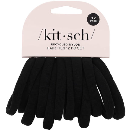 Kitsch Nylon Hair Ties No Damage - Stretchable Hair Bands for Strong All-Day Hold, Ponytail Holders | Hair Accessories for Girls | Ideal Gifts for Women - Black, 12 Pcs