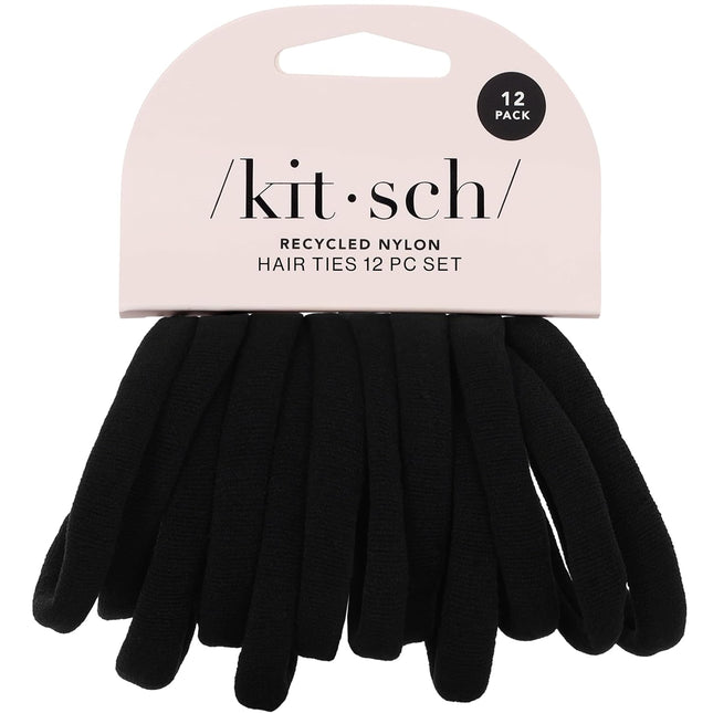 Kitsch Nylon Hair Ties No Damage - Stretchable Hair Bands for Strong All-Day Hold, Ponytail Holders | Hair Accessories for Girls | Ideal Gifts for Women - Black, 12 Pcs