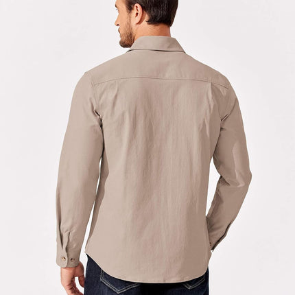 Men'S Long Sleeve Button up Shirt Jacket with Flap Pockets