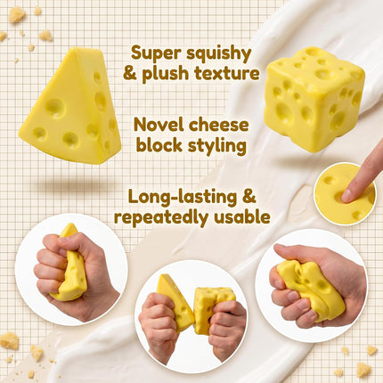 Cheese Squeeze Toys, Slow Rising Yellow Foam Stress Relief Blocks(2 Packs)