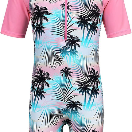 Short Sleeve Girls Swimsuits UV 50+ One Pieces Zipper 2-14Y | from Beach Vacations and Pool Parties to Cruises and Water Parks, This Colorful Floral Swimsuit Is Her Summer Favorite