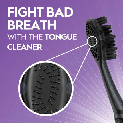 3D White Charcoal Manual Toothbrush, 2-Pack, Medium Bristles, Teeth Whitening Brushes for Adults