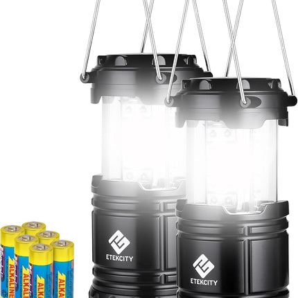 Lantern Camping Essentials Lights, Led Flashlight for Power Outages, Battery Operated Lamp for Emergencies, Survival Gear, Hurricane Preparedness Items, Water Resistant, 2 Pack, Black