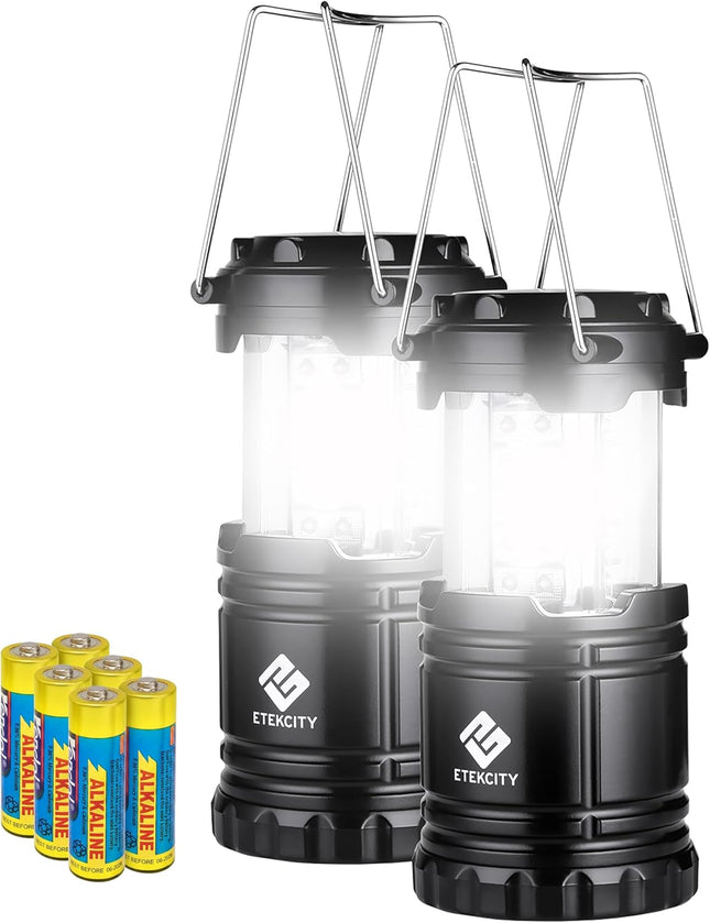 Lantern Camping Essentials Lights, Led Flashlight for Power Outages, Battery Operated Lamp for Emergencies, Survival Gear, Hurricane Preparedness Items, Water Resistant, 2 Pack, Black
