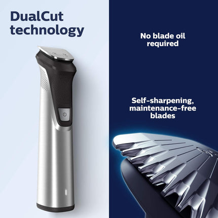 Philips Multigroom Series 7000 23 Piece Mens Grooming Kit, Trimmer for Beard, Head, Body, and Face - NO Blade Oil Needed, MG7750/49