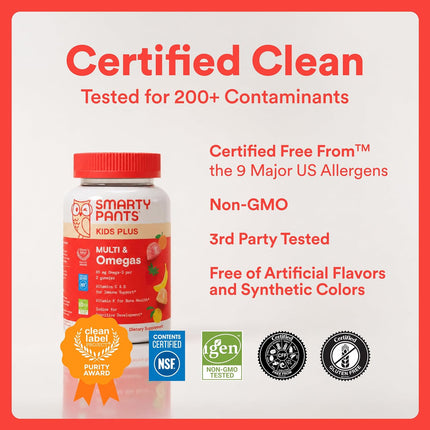 Kids Multivitamin Gummies with Omega 3 DHA/EPA, Vitamins D3, C, B12, B6, A, K, and Zinc, Gluten Free, Clean Label, Three Fruit Flavors, 60 Gummies (30 Day Supply)