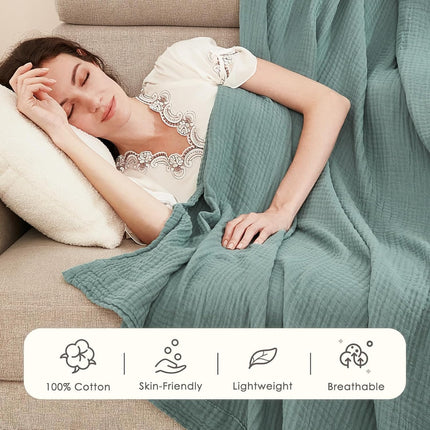 Muslin Throw Blanket for Adults 100% Cotton Blankets for Couch 4-Layer Summer Breathable Gauze All Season Soft and Lightweight Pre-Washed (Teal, 50"X71")