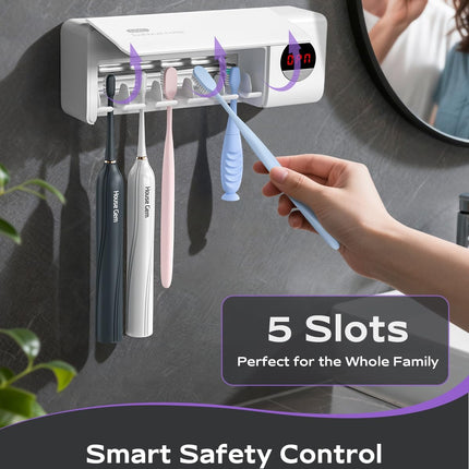 Housegem Toothbrush Holder, Timer Function, 2000Mah Rechargeable Cordless Wall-Mounted Bathroom (White)
