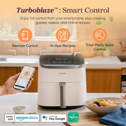 9-In-1 Turboblaze Air Fryer 6 Qt, Smart Control, 90°–450°F, Shake Reminders, Precise Heating for Even Results, Air Fry, Roast, Bake, Broil, Dry, Frozen, Proof, Reheat, Keep Warm, 120V, Cream