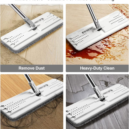 Wall Mop and Bucket Set, Hands-Free Flat Floor Mop with 3 Washable Microfiber Pads, Wet and Dry Use, Ideal for Home and Commercial Floor Cleaning