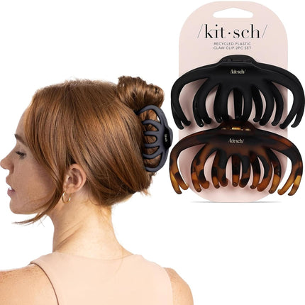 Kitsch Octopus Hair Clips - Large Claw Clips for Thick Hair, | Durable Recycled Plastic | Slip-Free Grip | Ideal Gifts for Women & Teen Girl Gifts Trendy Stuff - Classic Black & Tortoise, 2Pcs
