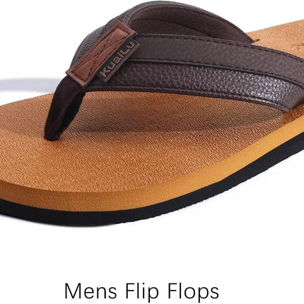 Men'S Yoga Mat Leather Flip Flops with Arch Support Comfortable Cushion Walking Thong Sandals Slip on Indoor Outdoor