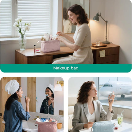 Makeup Bag Travel Toiletry Bag, Puffy Padded Make up Bags for Women Makeup Organizer Case, Wide-Open Pouch Purse Travel Essentials Toiletries Accessories Brushes, Pink