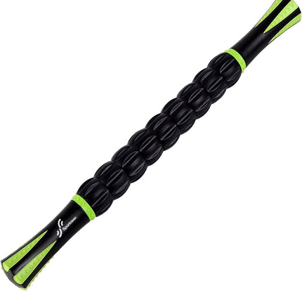Muscle Roller Stick - Massage Stick for Athletes - Reducing Soreness and Muscle Strain, Soothing Legs Cramps - Physical Therapy & Body Recovery - Black Green