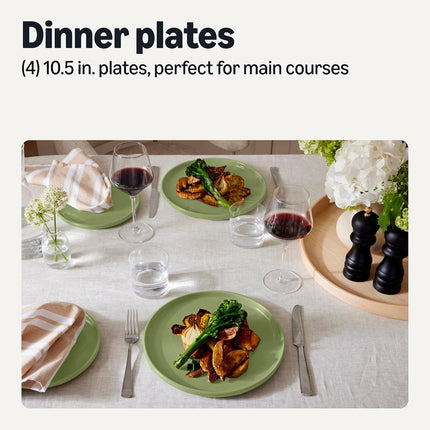 Glazed Stoneware Dinner Plates, Ceramic 4-Piece Set, Microwave, Dishwasher and Freezer-Safe, 10.5 In., Olive