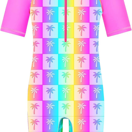 Short Sleeve Girls Swimsuits UV 50+ One Pieces Zipper 2-14Y | from Beach Vacations and Pool Parties to Cruises and Water Parks, This Colorful Floral Swimsuit Is Her Summer Favorite