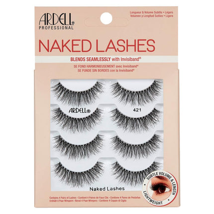 Naked Strip Lashes 421 Natural Looking False Eyelashes, 4 Pairs | Seamless Blend with Invisiband for Long-Lasting Lightweight Wispy Texture Adds Subtle Volume, Synthetic Hair, Cruelty Free