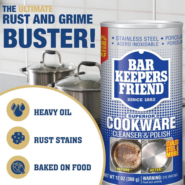 Cookware Cleanser & Polish (2 X 12 Oz) Stainless Steel Cleaner & Degreaser for Pots, Pans, Bakeware & Grills - Removes Sticky Residue, Rust Stains & Lime Deposits