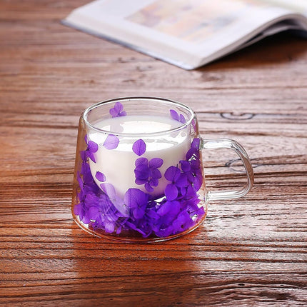 Double Walled Glass Cups 200Ml/6.8Oz, Floral Design with Handle