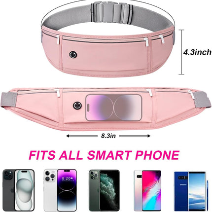 Slim Running Belt for Women Men,Runners Fanny Pack Phone Holder,Money Belt,Running Gear Accessories,With 3 Pockets.(Pink)